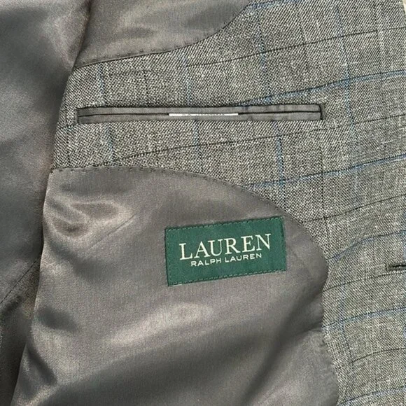 Ralph Lauren 48R Gray Plaid Blue Blazer Suit Jacket Sport Coat Two Button Wool - Picture 11 of 16